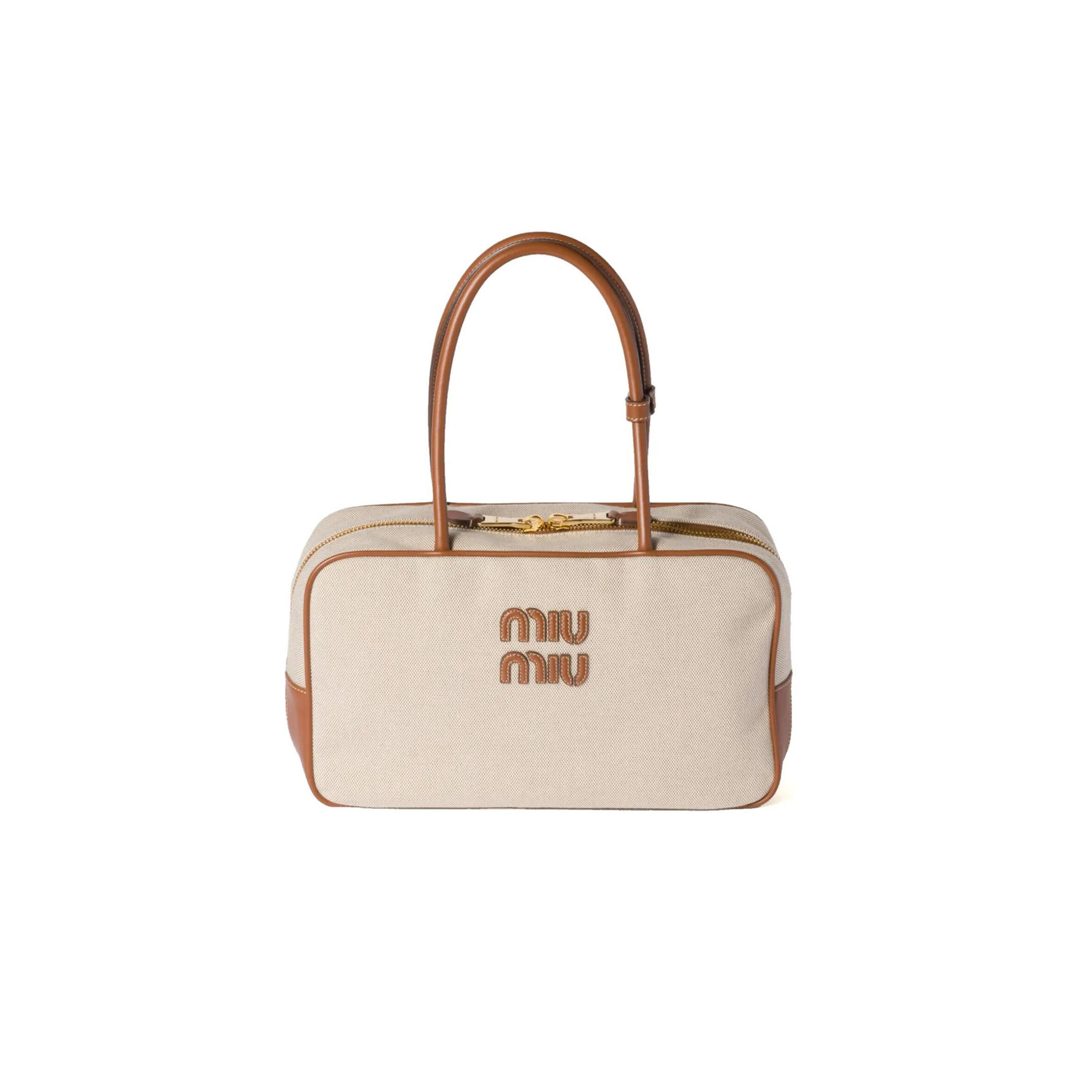 MIU MIU BEAU CANVAS AND LEATHER BAG 5BB163 (34*20*10cm)